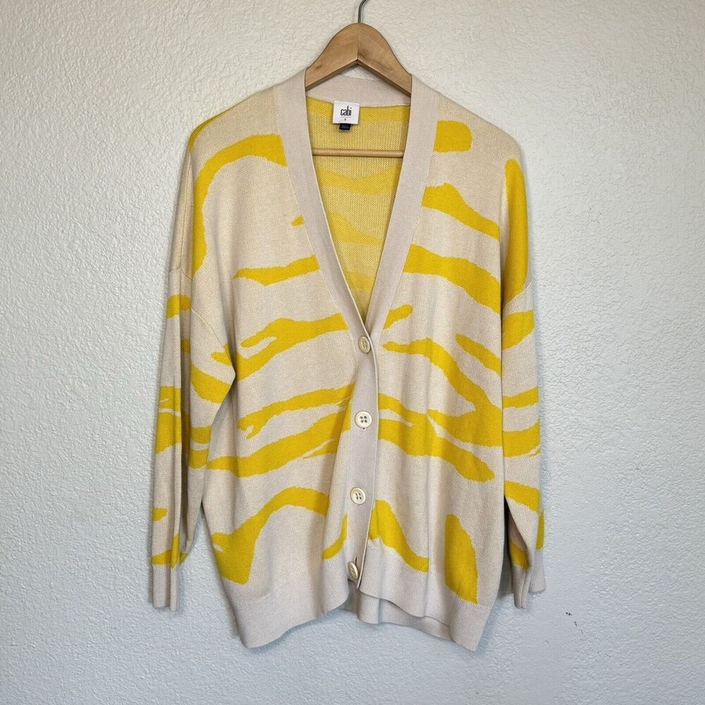 Cabi Cardigan Women S Ivory Yellow Roar 5836 Button Front Oversize Office Travel